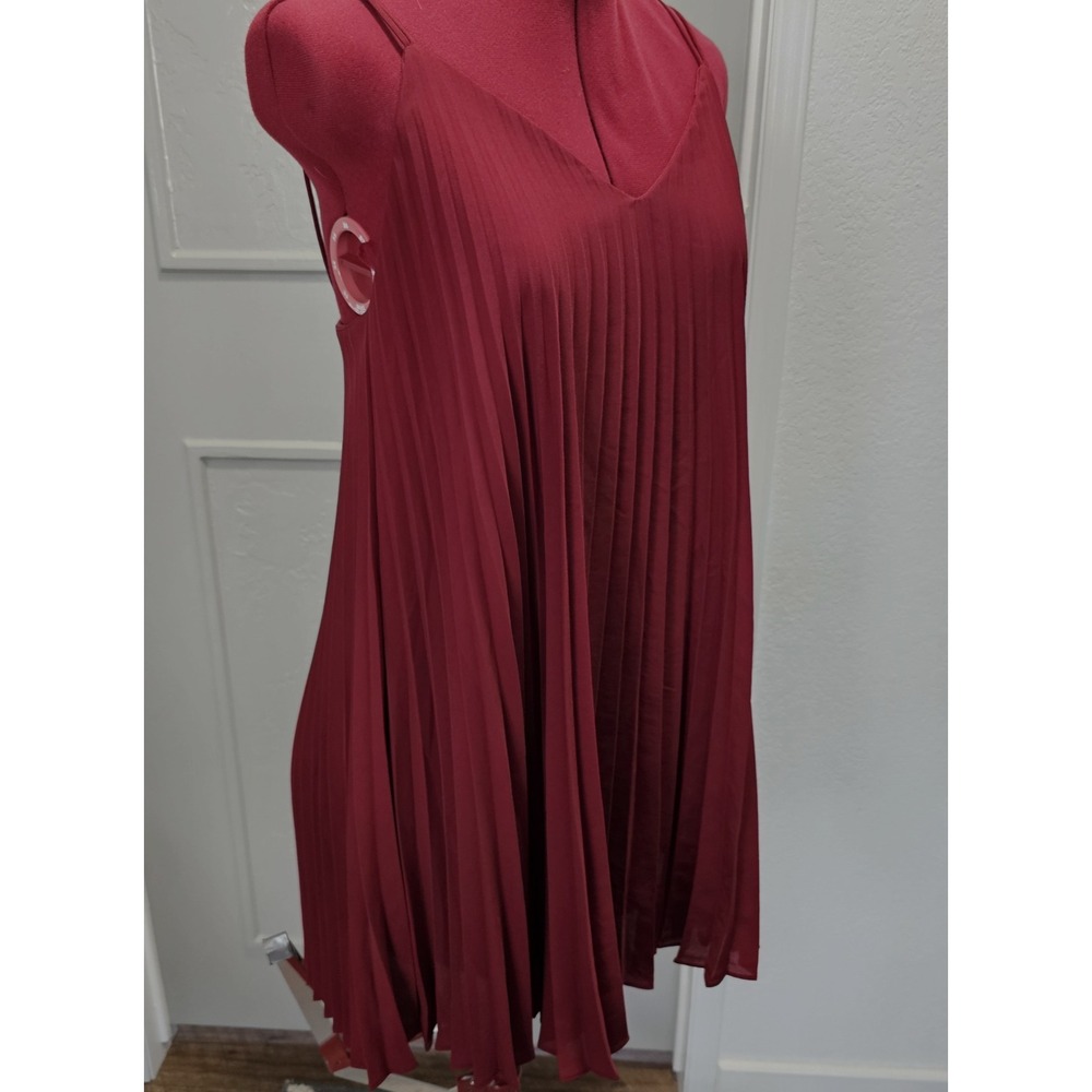 Maitai Burgundy Pleated A-Line Mini Dress Small